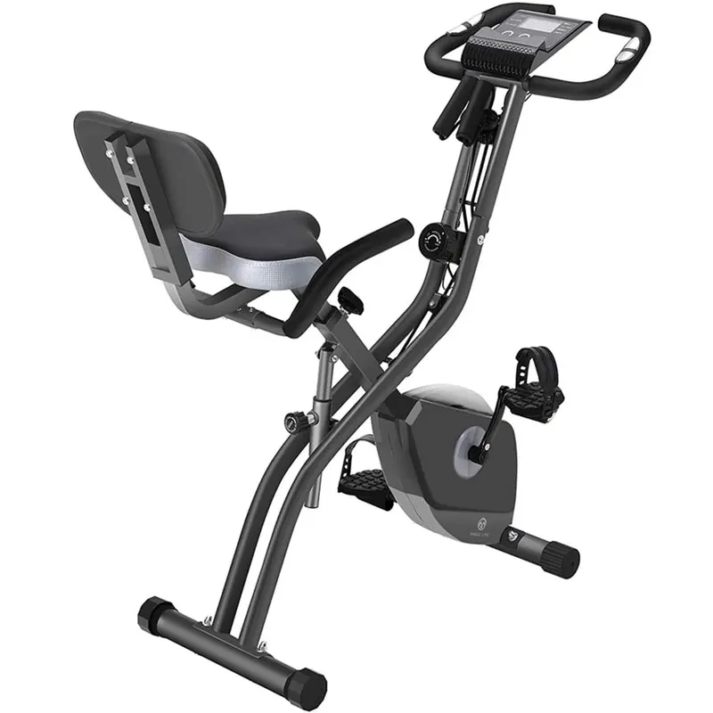 Folding Exercise Bike with 10-Level Adjustable Magnetic Resistance Upright and Recumbent Foldable Stationary Bike