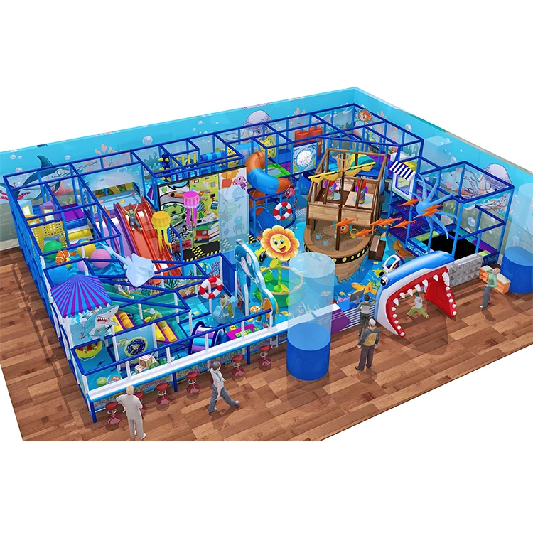 Детская мягкая игровая площадка в океаническом стиле с зоной отдыха