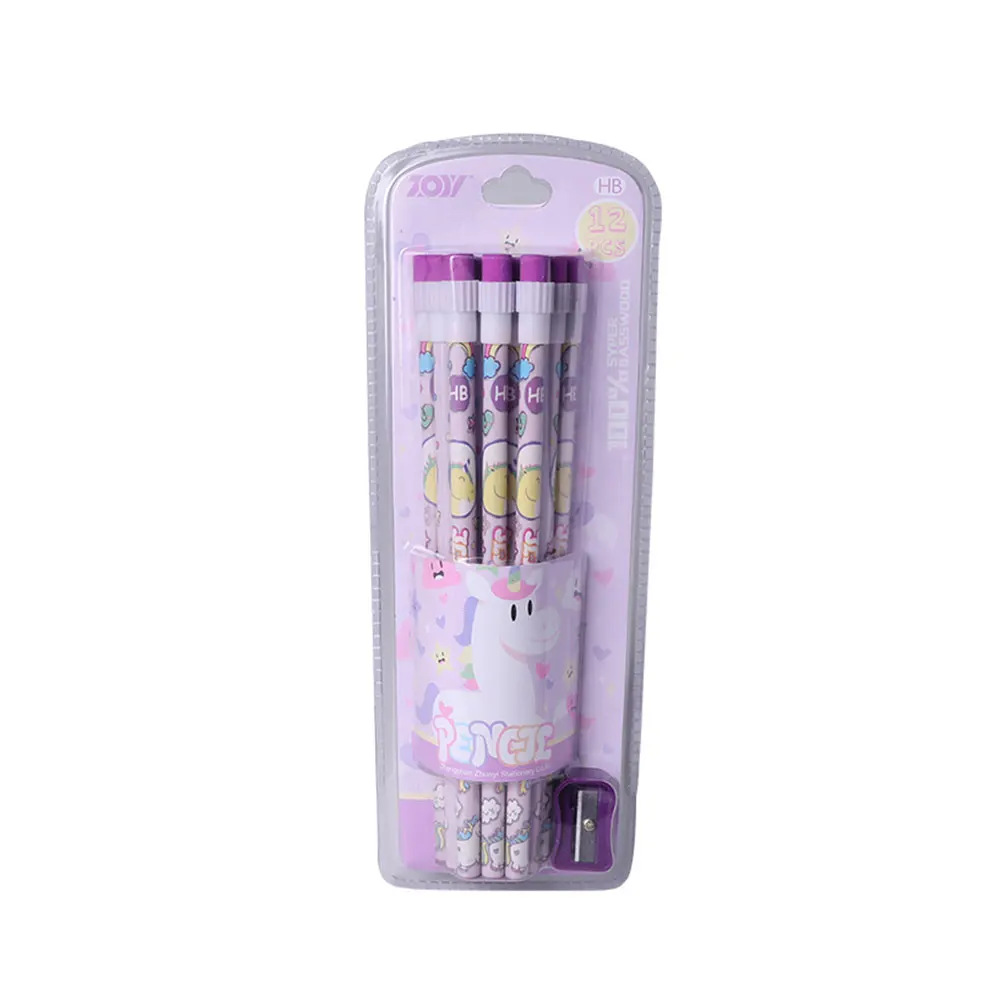 Topsthink Cartoon Printed Personalised Pencil custom Printed Pencil Brand HB Wooden Pencil with Eraser Sharpener Set