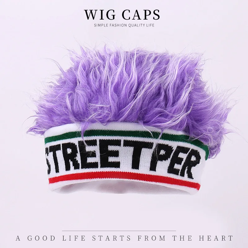 Wholesale Halloween Novelty Spiked Hair Funny Brimless Hats Wig For Kids Knitted Elastic Headband With Wig