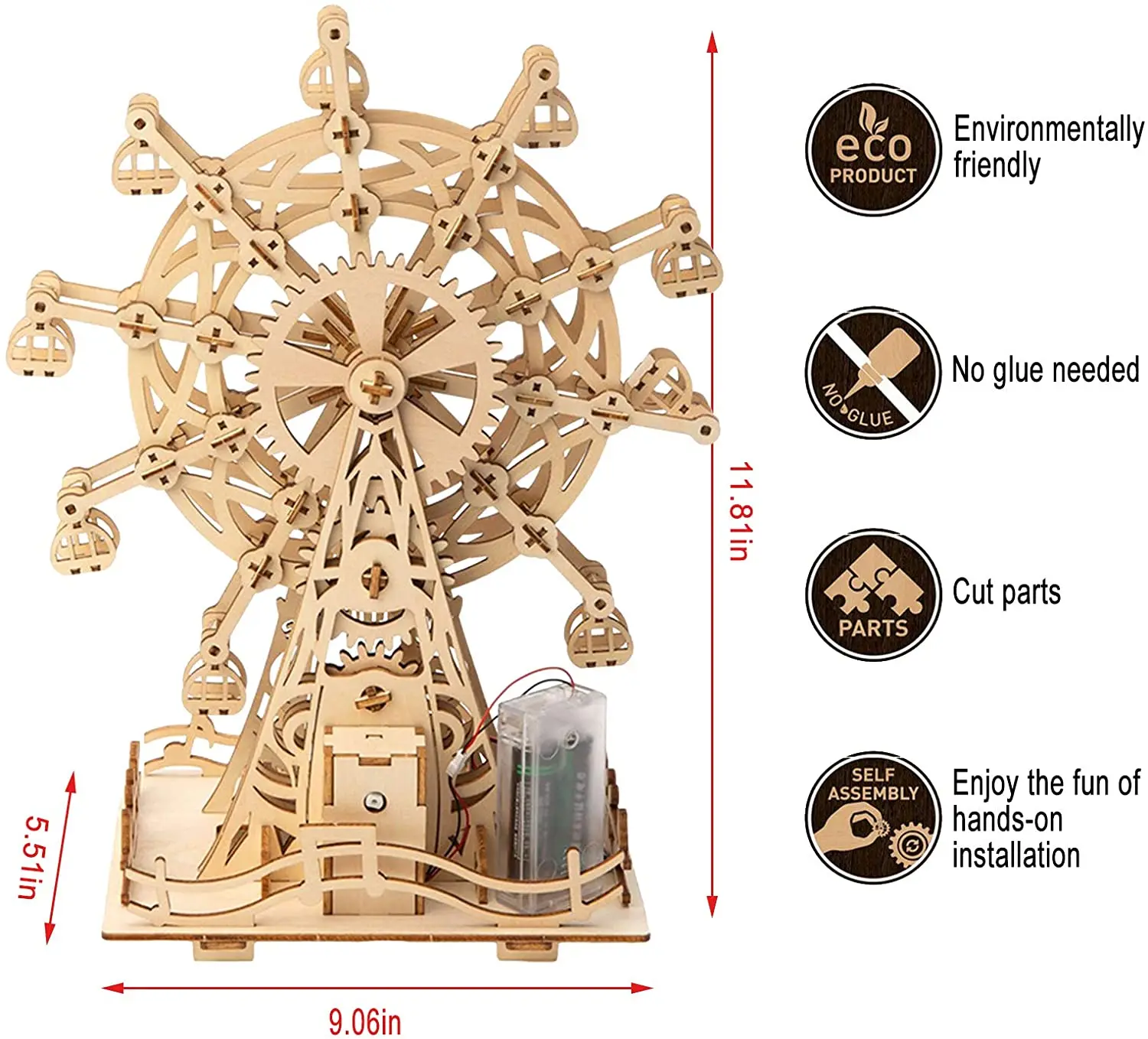 3D Wooden Puzzles for Adults Ferris Wheel DIY Model Kit Educational Puzzle Building Toys FREE Wood Unisex in 3 Day 2mm Plywood