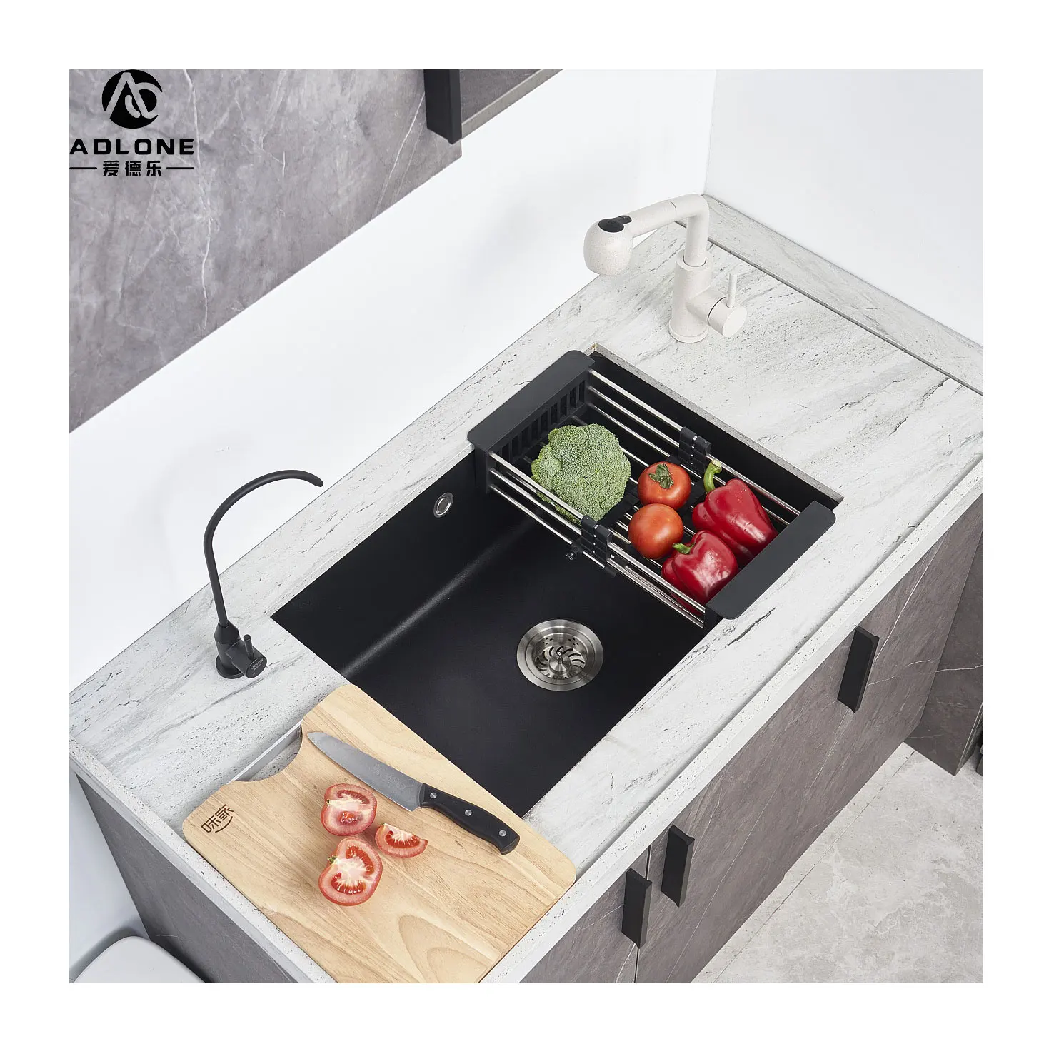 Hot Sale Modern Nature Stone Kitchen Sink Single Bowl Black Quartz Kitchen Sink