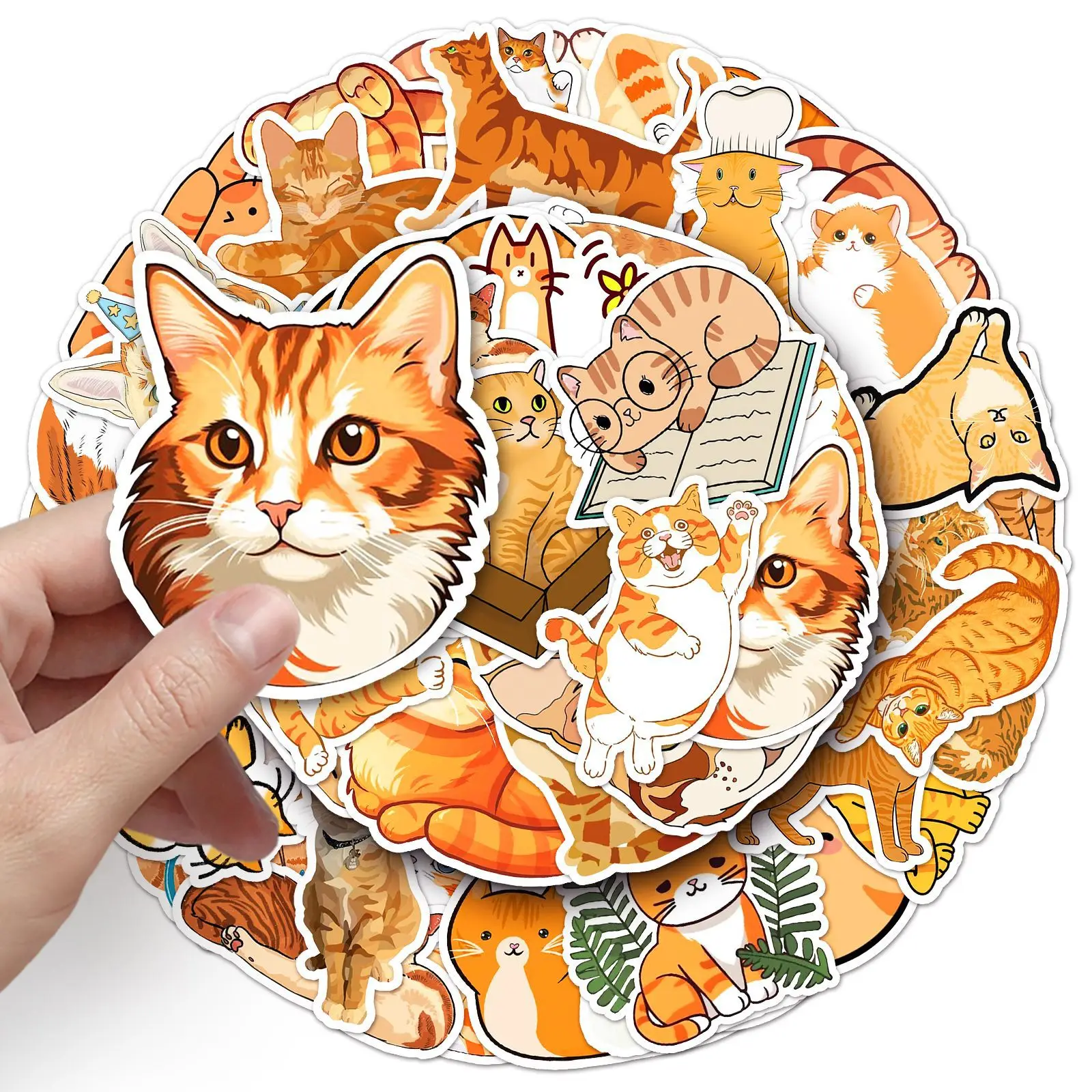 50 pcs cute little orange cat PVC environmentally friendly stickers for guitar notebook watercup and phone case