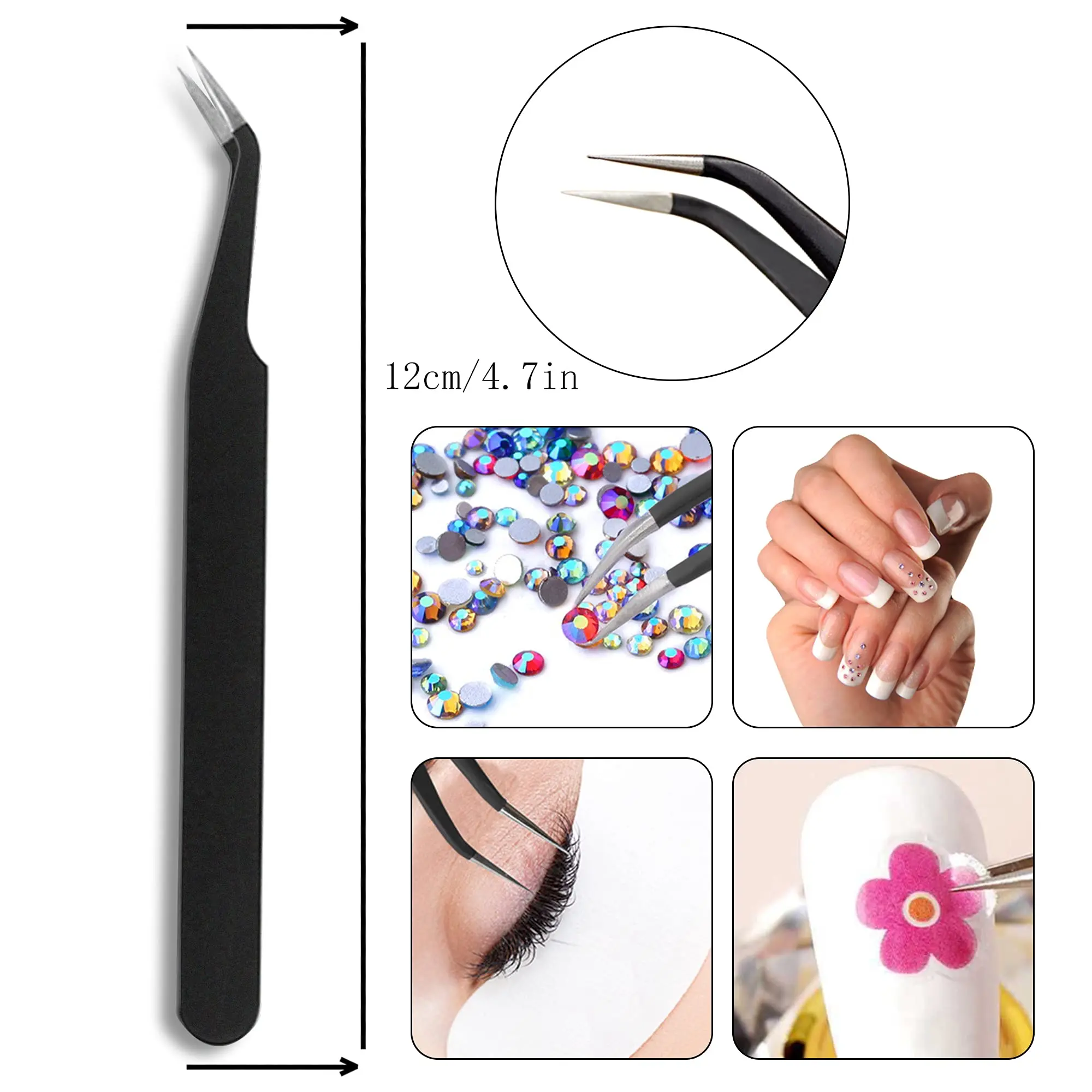 Acrylic Handled Rhinestone Applicator Double Ended DIY Manicure Tool with 4 Extra Wax Tips and 1 Tweezer