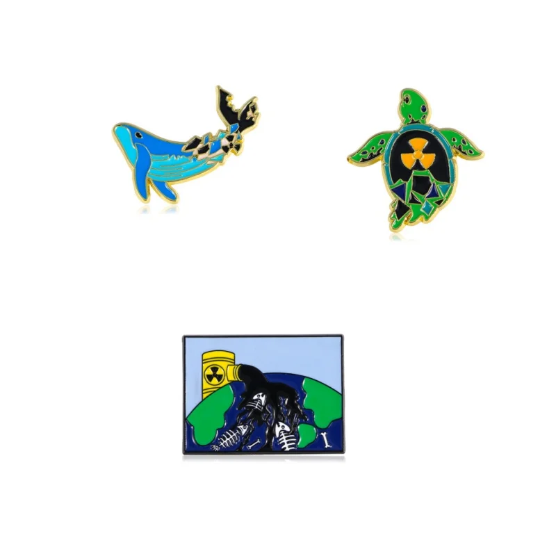Boycott nuclear wastwater earth protection badge turtle whale save the ocean pins