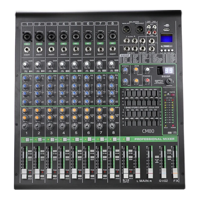 Профессиональный на солнечных батареях usb 8-ми канальный аудио микшерный пульт