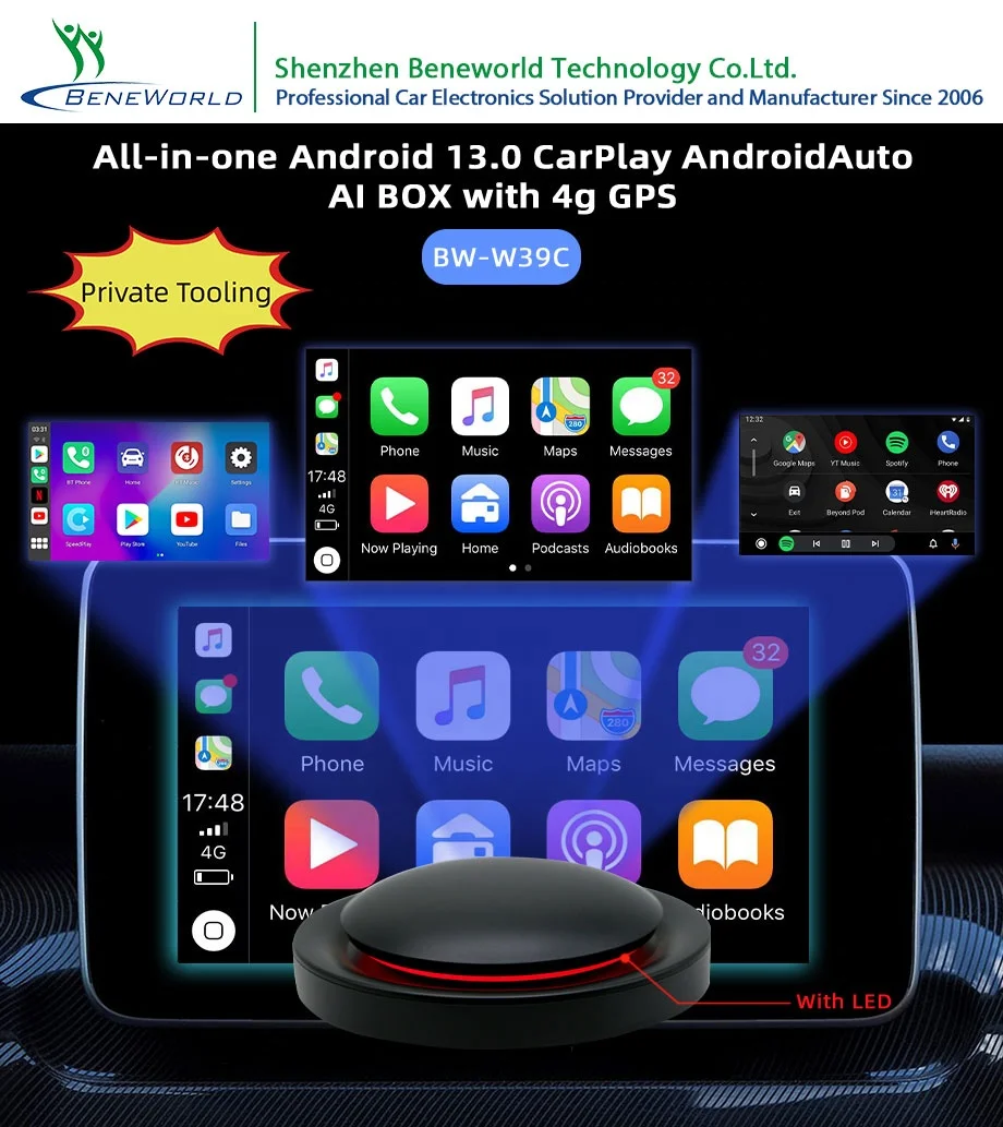 Wholesale High Quality CarPlay AI Box 8GB+128GB High Performance Fast Connection CarPlay Android Auto Adapter with 4G GPS