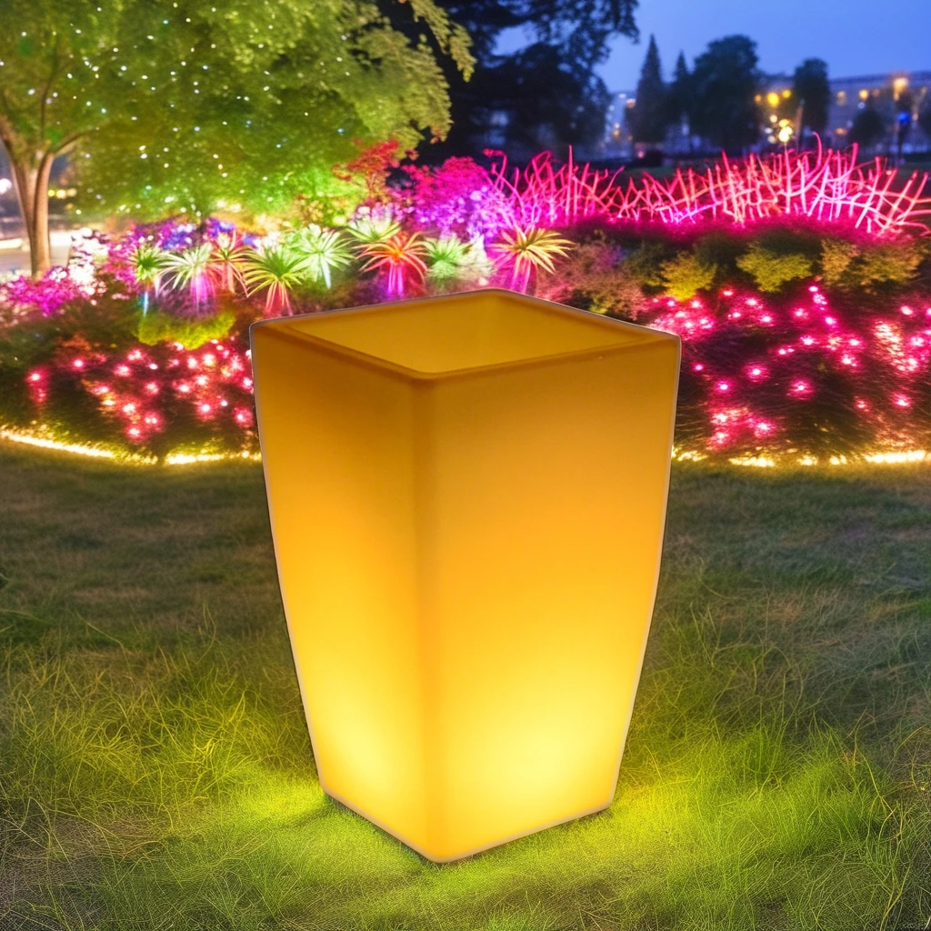 Square shaped planters LED cube bonsai light with multi colored