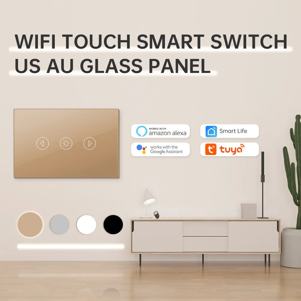 Good Quality Wifi Wall Smart Switch UK Africa Full Tempered Glass Panel Smart Switch WIFI 4Gang  CE Certified