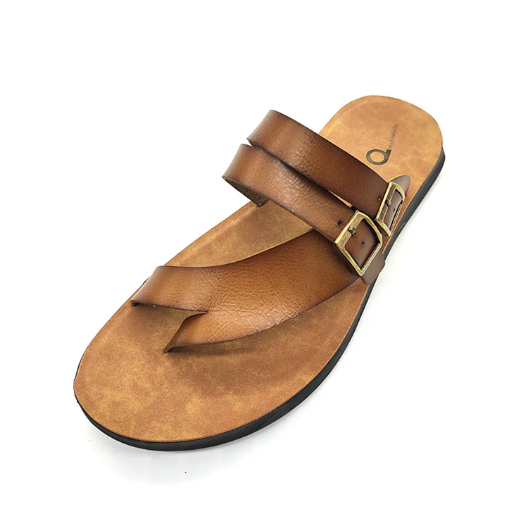 High quality custom design comfortable men slippers leather mens sandals