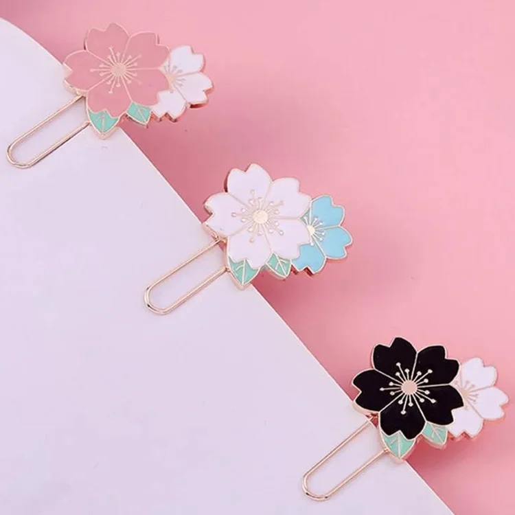 Custom Cherry Blossom Paper Clip Metal Enamel Flower Bookmarks For Binder Clips Photos Tickets Holder Documents Letter Clamp