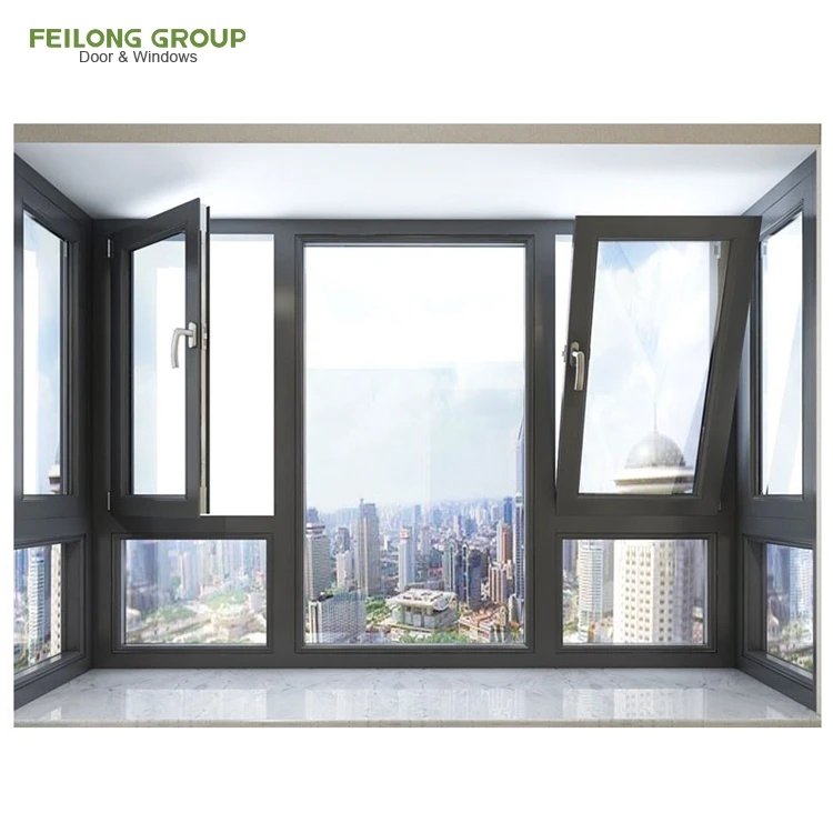 Алюминиевые двери и окна черного цвета отделка наклон поворот алюминиевое створчатое окно для домашнего дизайна
