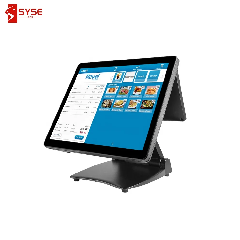 New Fashion 15 Inch Dual Screen POS System TPV Kassen System Cash Register With Foldable Aluminum Stand