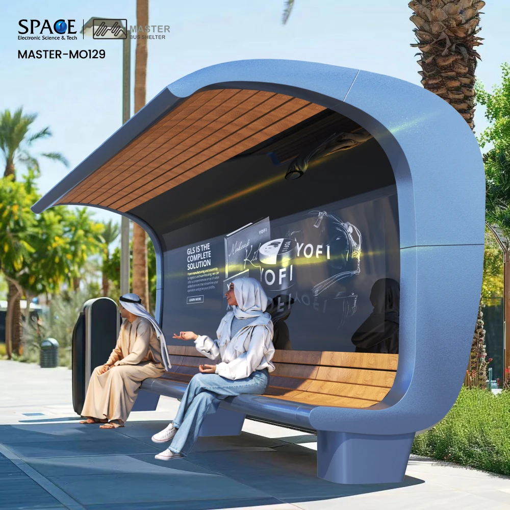 Stylish Square Aluminum Bus Shelter with Open Design and Advertising Lightbox for Enhancing Bus Stop