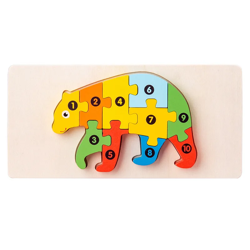 Montessori Wooden Kids Toy 3D Puzzle Jigsaw Board Tangram Cartoon Animal Car Puzzles for Children Baby Educational Learning Toys