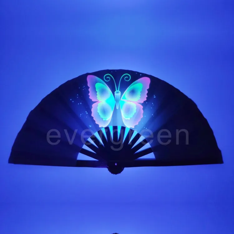 Bamboo circuit party uv large  glow decorative hand  fan