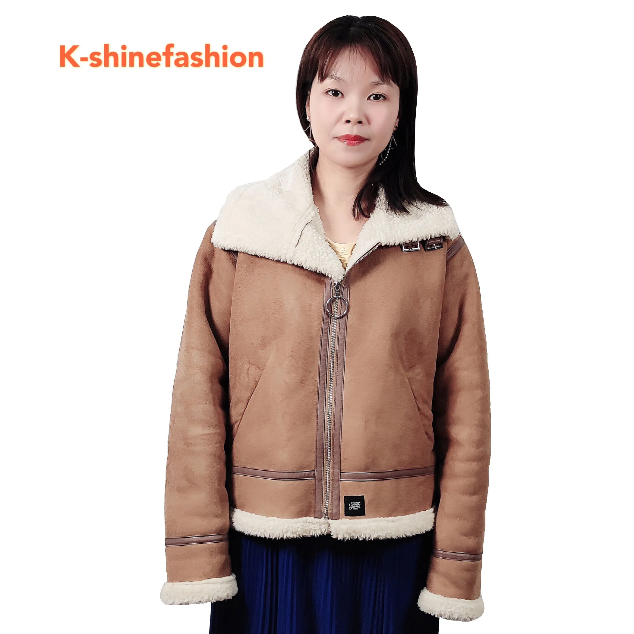 Women Shearling Sheepskin Coats Thick Warm  Lamb suede Leather Jacket 2021 New Winter Brown Motorcycle Female Overcoat