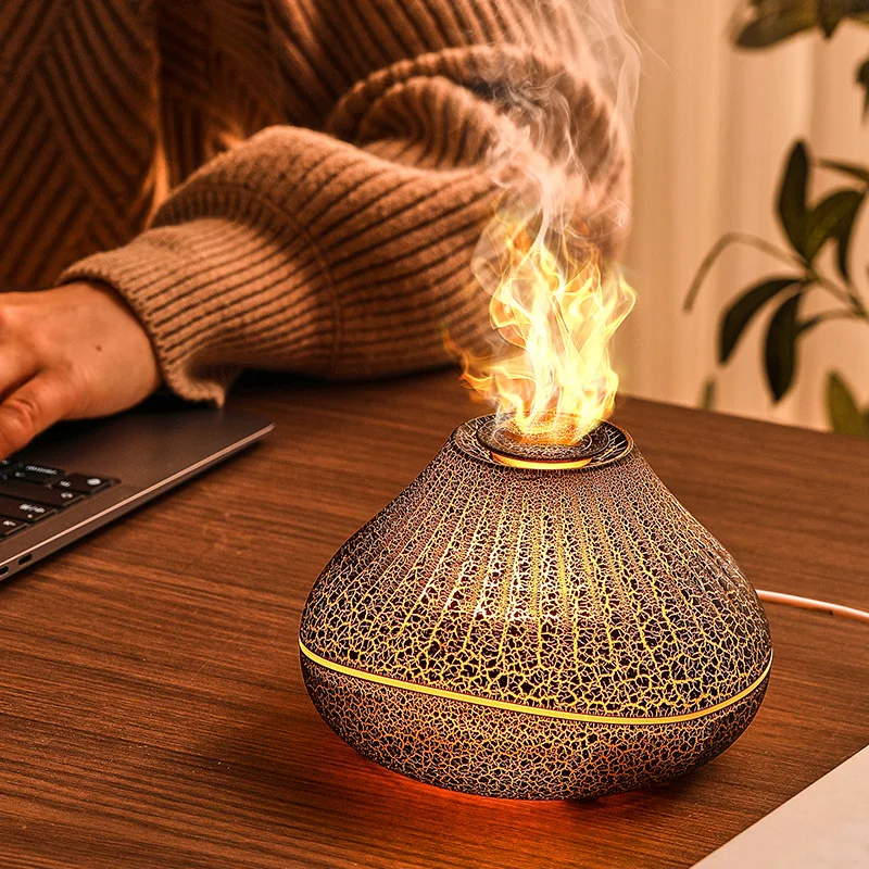 Household Essential Oil Volcano Flame Humidifier air Aroma Diffuser Water Vaporizer Home   Luxury Fragrance Machine