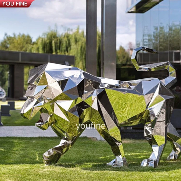 Custom Large Modern Metal Animals Stainless Steel Geometry Lion Sculpture
