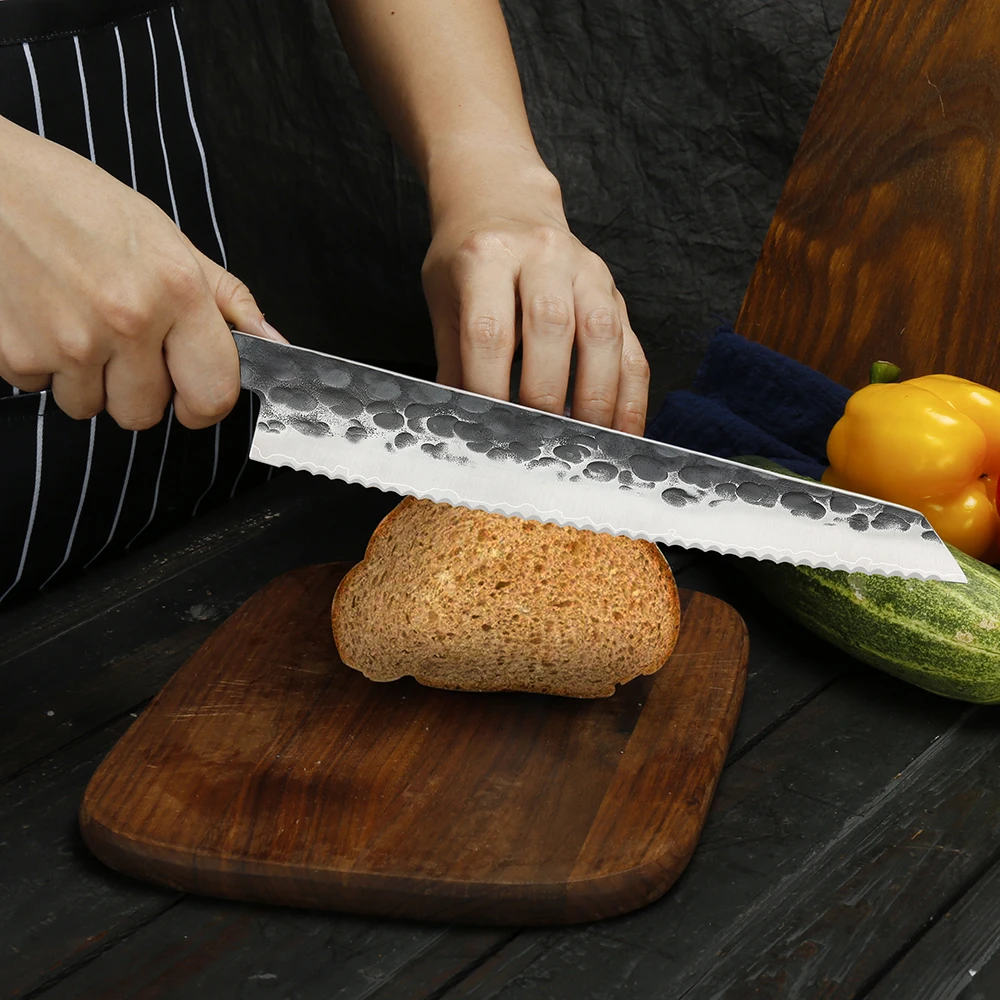 3 Layers steel 9Cr18mov clade steel 9.5inch bread knife sells top grade military grade ebony handle bread cake knife