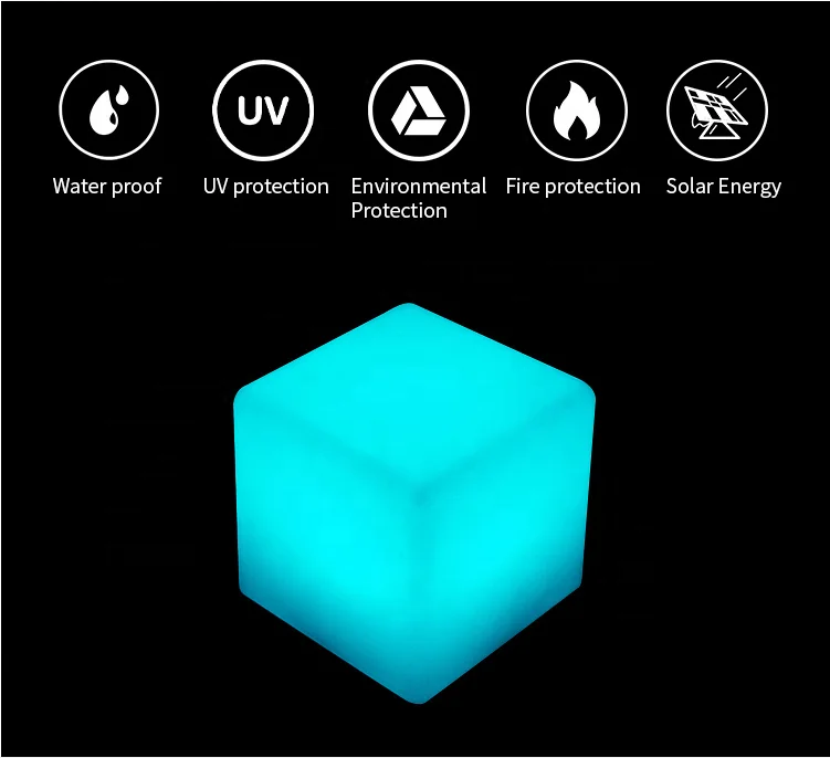 top sale outdoor led  kids table and  chair set/led plastic cube stool  with rechargeable battery ,color changing bu remote