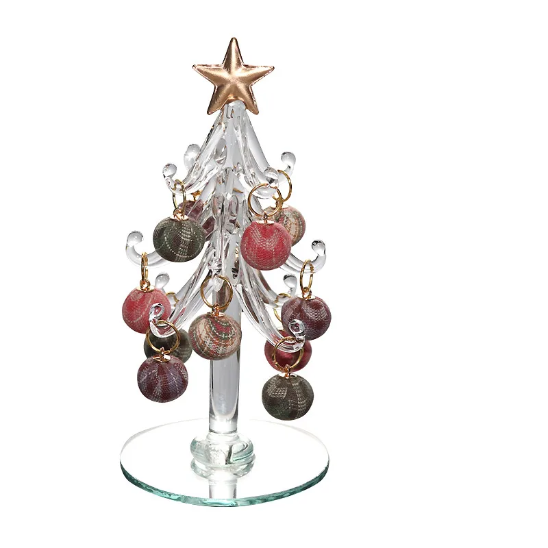 Factory custom H13cm transparent clear mini glass blowing Christmas tree with christmas ball for christmas