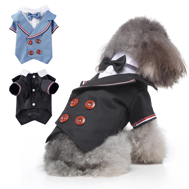 Four Seasons Shirt Gentleman Double Breasted Wedding Bow Tie Dog Suit Pet Clothes