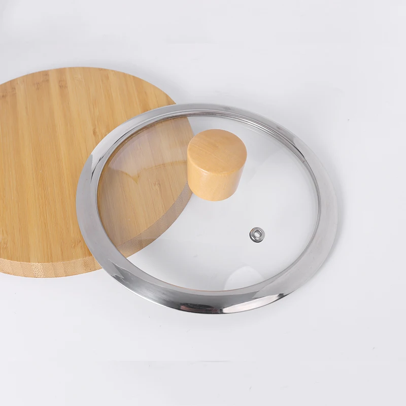 Customized 3 ply stainless steel wooden handle heat proof glass lid saucepan sets cooking ware casserole