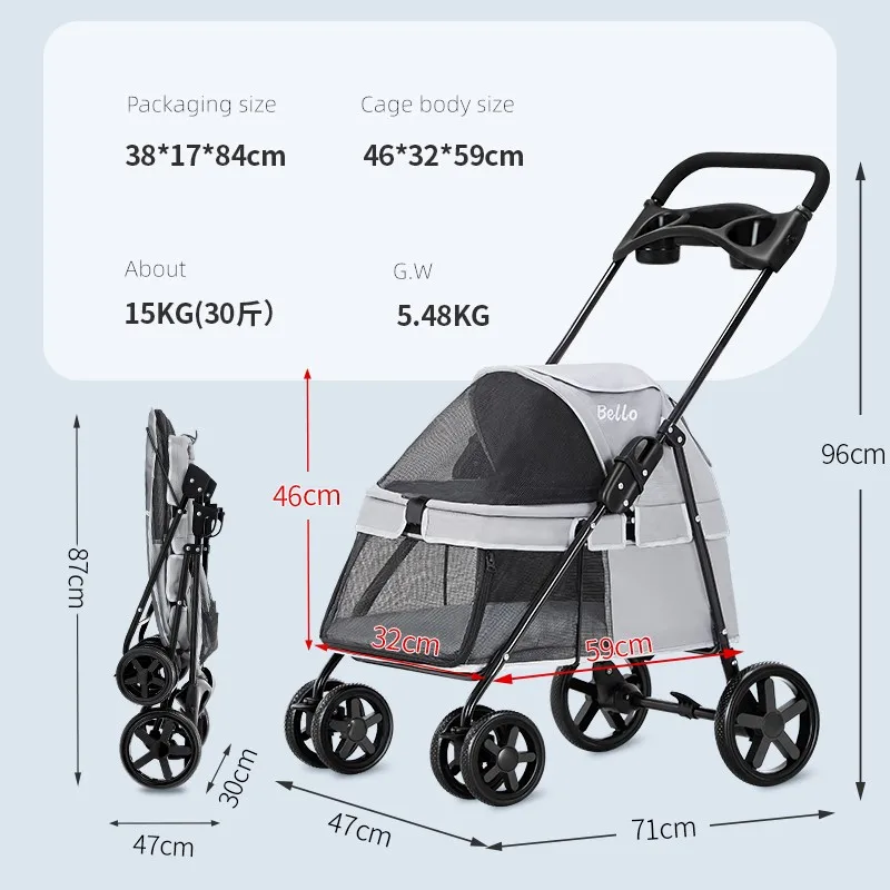 Wholesale 4 Wheels Pet Stroller Portable Folding Travel Dog Trolley Carrier Carriage Pet Stroller For Dogs And Cats