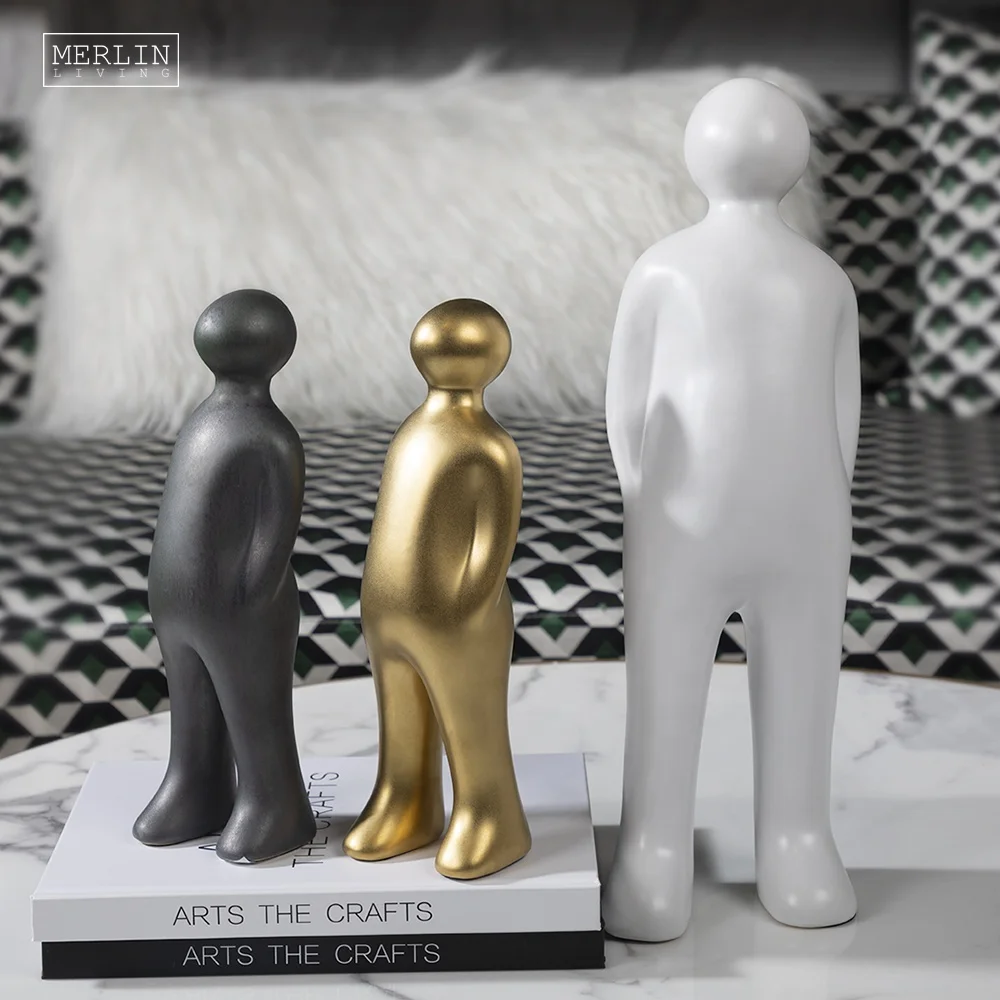 Merlin Living White Ceramic human figure sculpture art figurines gold statue office designs modern nordic home decor accessories