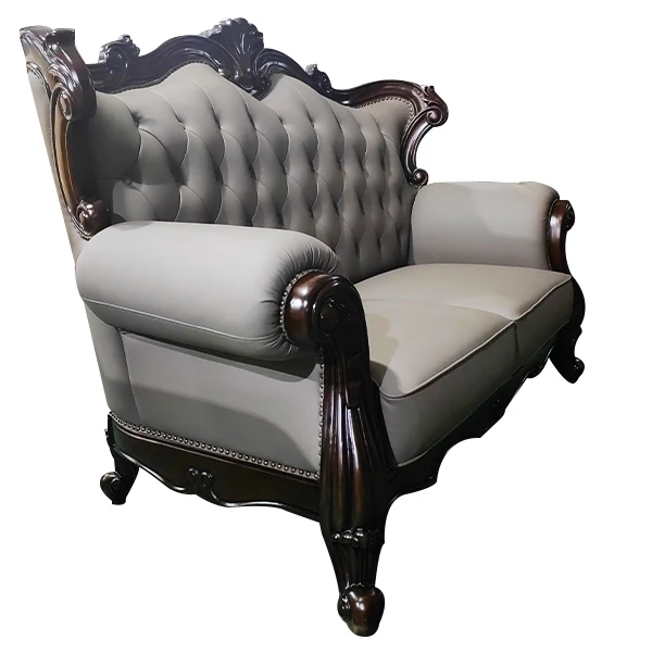 French luxury carved wooden frame 1 2 3 seater couch furniturse European classic leather upholstered living room sectional sofa