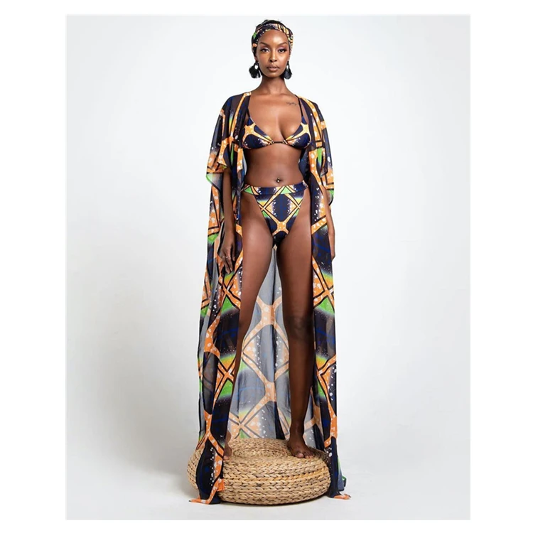 wholesale bikini 2021 swim suit cover up printed 3 piece bikini set woman swimwear