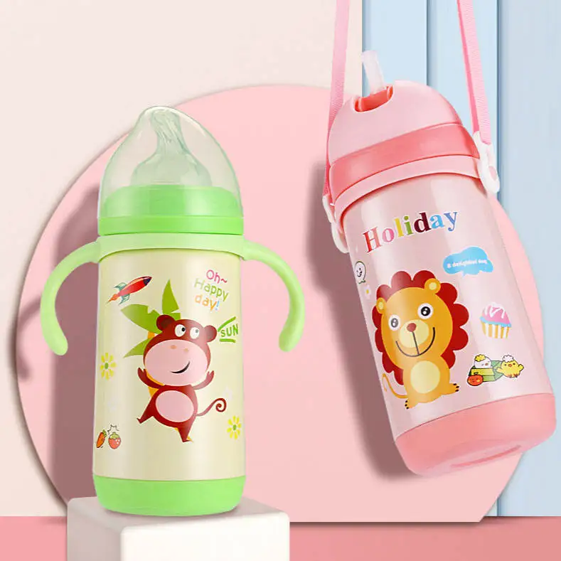 Direct Sales Portable wide stainless steel baby bottle stainless steel baby feeding bottle with handle