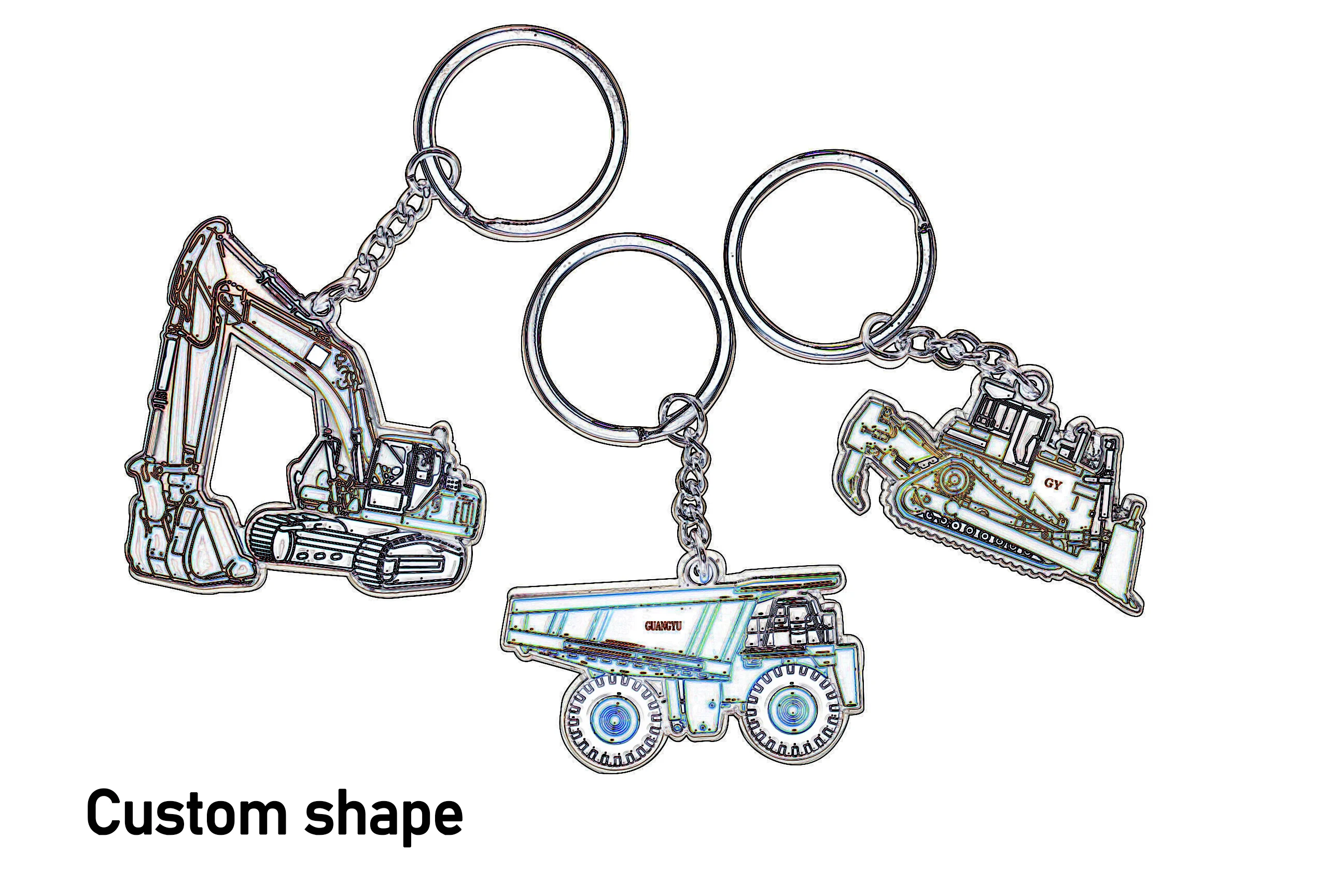 Custom 3d Hydraulic Actuated Excavator Heavy Machines Metal Key Chain Bulldozer Key Ring Wholesale Construction Company Gift