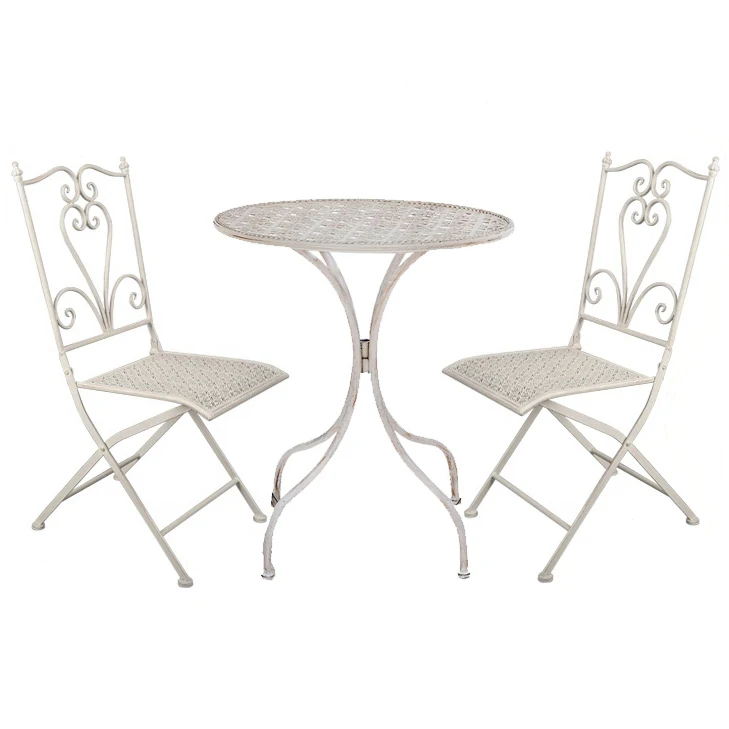 Factory Hot Selling Cheap Scrolled Wrought Iron Home Garden Patio Furniture Leisure Bistro Sets 1 Table 2 Chairs