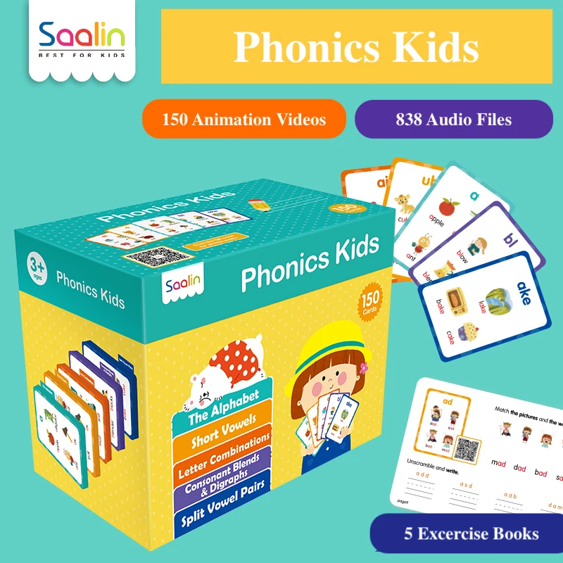  Новинка 2020 г. готовая к отправке флэш-карты с аудио и видео Saalin Phonics Kids 150 телефонные