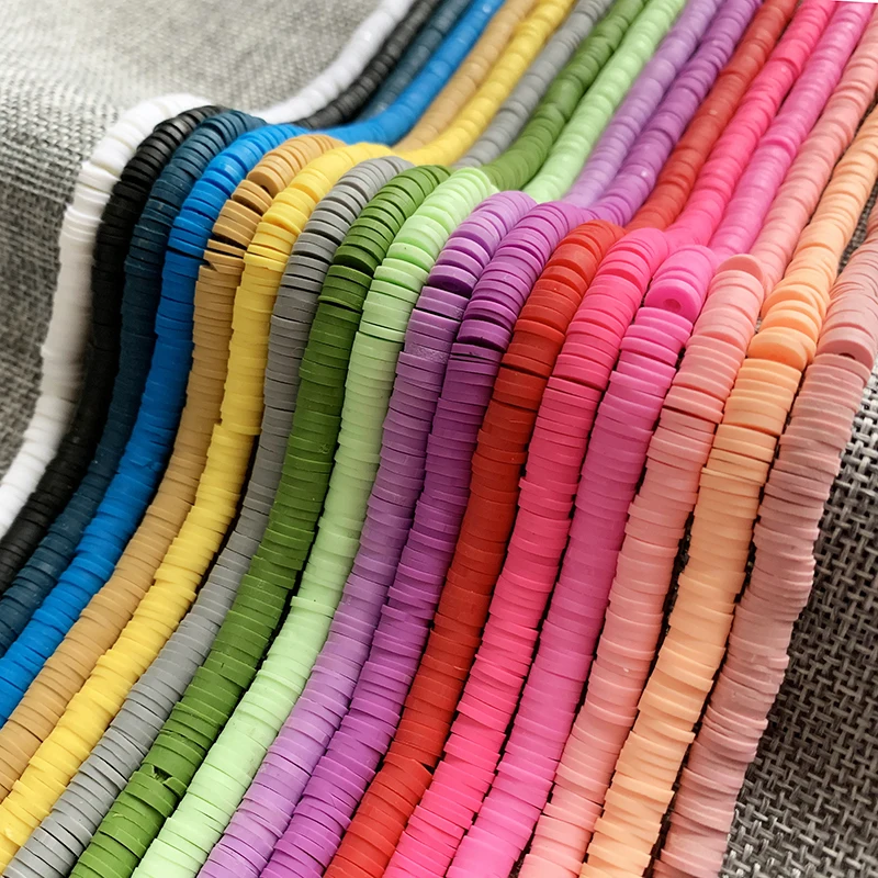4mm 6mm 8mm Multi Colors Flat Round Handmade Polymer Clay Beads Disk Loose Spacer Beads For Fashion Jewelry DIY Necklace