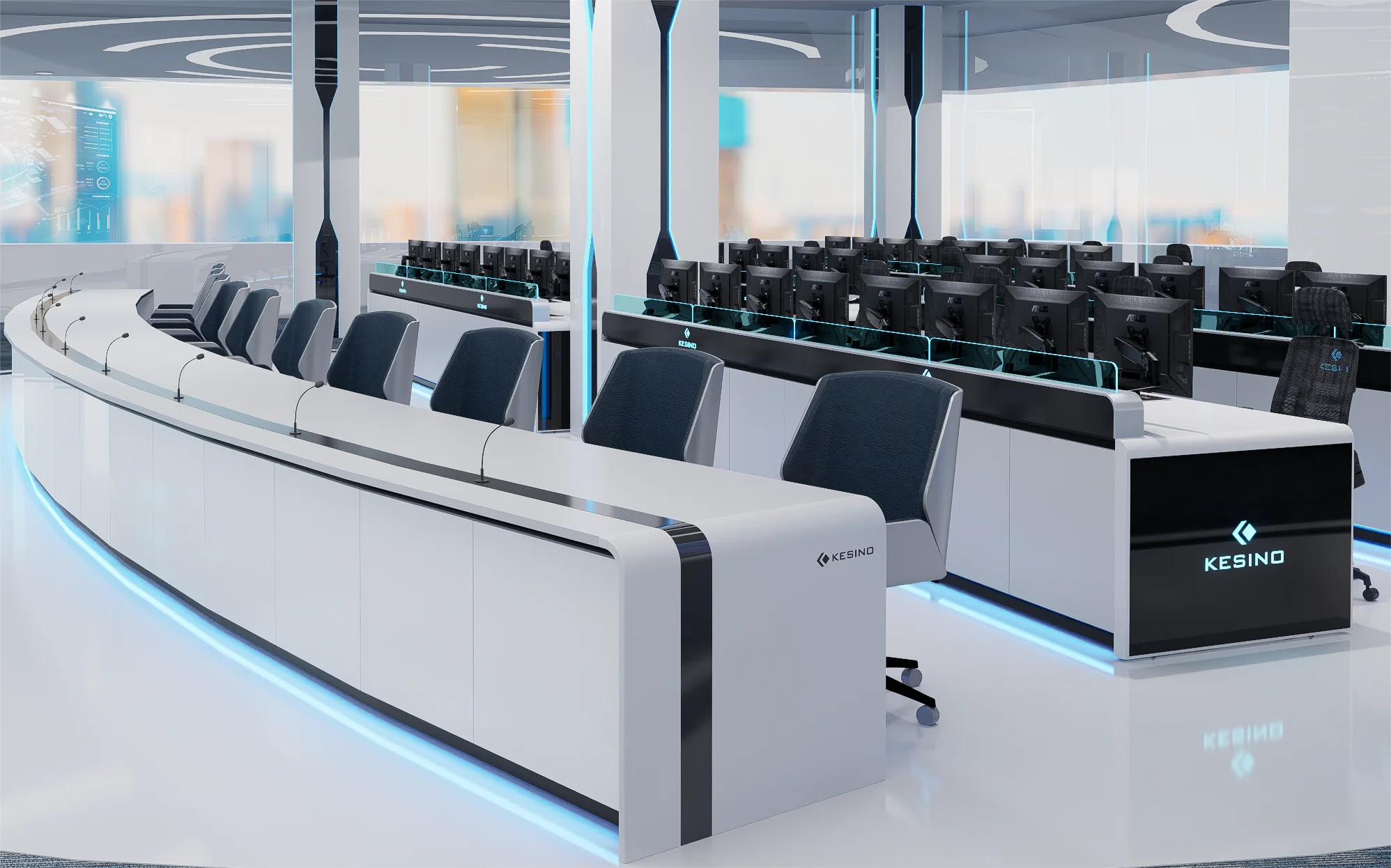 Kesino Modern 24/7 Operator Control Room Consoles Durable Modular CCTV Energy Utilities Console With Storage for Hotels Gyms