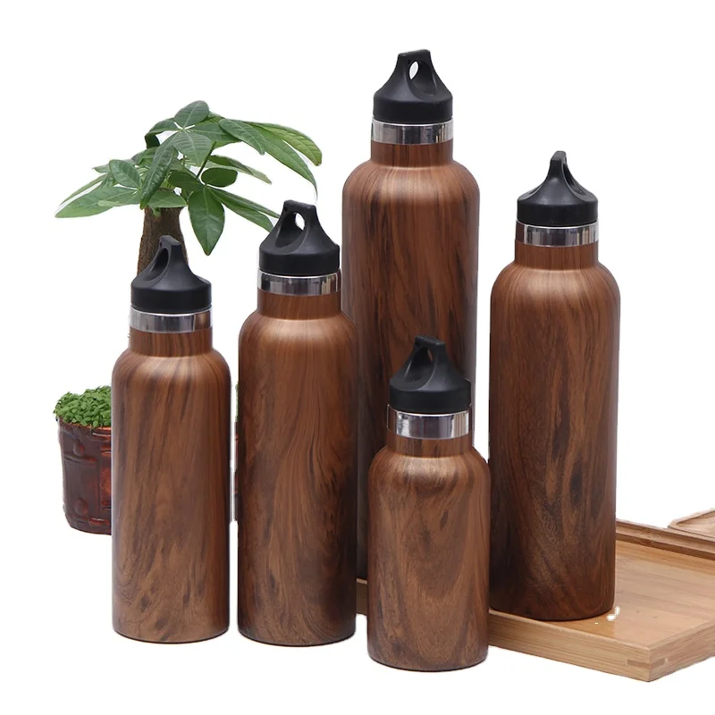 High Quality Portable Sport Thermos Wooden Pattern Flask 18 oz Double Wall Vacuum Insulated