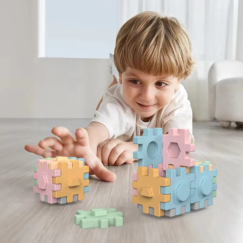6 Sides 3D Jigsaw Educational Silicone Toys Montessori Multifunction teether Kid Baby Activity Cube Free Combination Toy