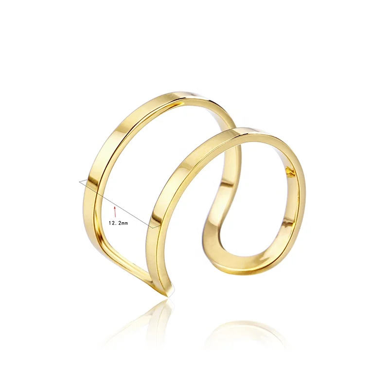 
New Trend Stainless Steel Adjustable Open Size Gold Plated Double Layer Open Ring 