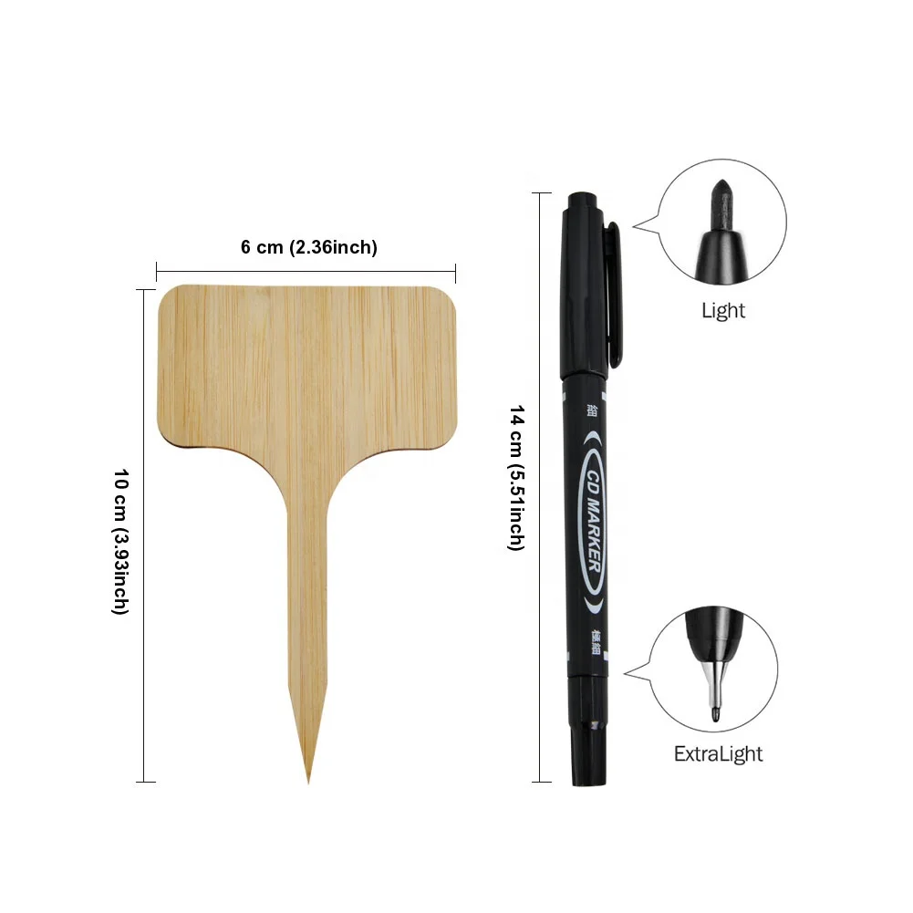 wholesale Garden 12pcs bamboo plant tag label stainless steel wooden dibber planting set seeding tools