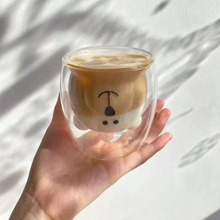 manufacturer directly provides original milk heat resistant anime double layer Wall pet Bear Cute water glass cup