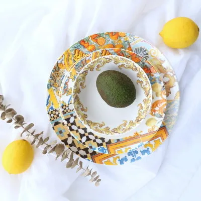 Color art ceramic bowl and plate tableware four-piece set Sicily series dinnerware set