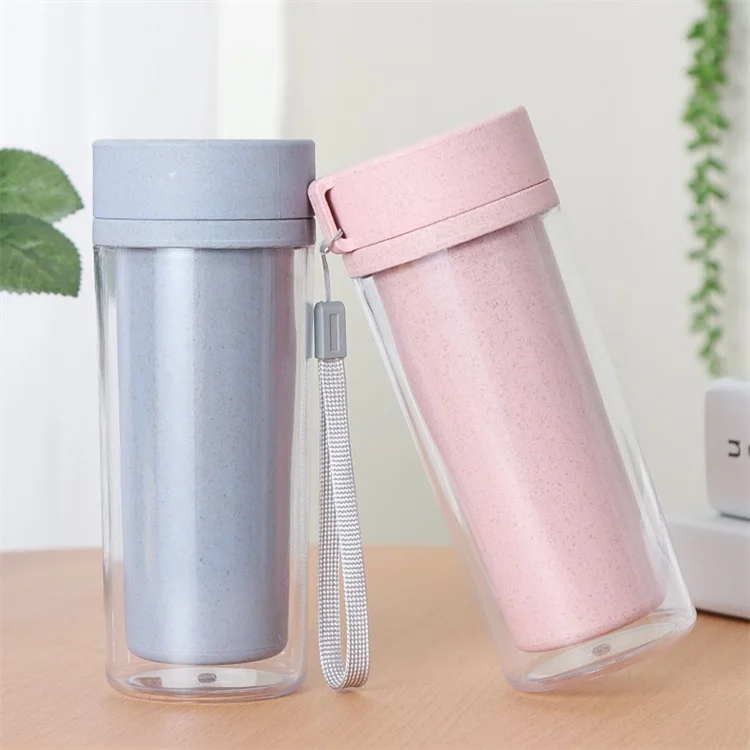 Factory wholesale wheat straw environmental protection material double-layer plastic water cup