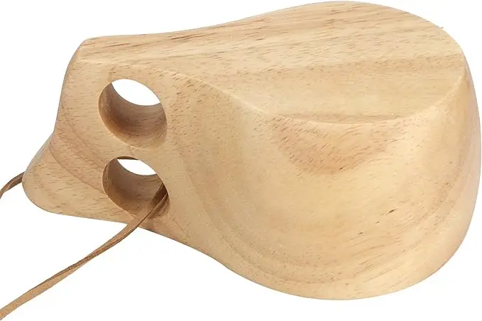 Wooden Camping Mug Wood Camp Mug with Leather Lanyard Nordic Style Wood Mug Drinking Cup Portable Hiking Tableware