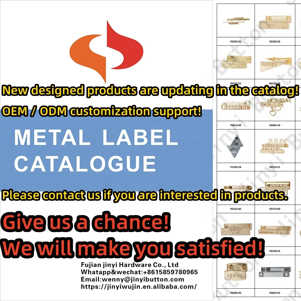 JinYi Hardware OEM ODM Brand Logo Design Decorative Zinc Alloy Custom Metal Label Tag for Clothing