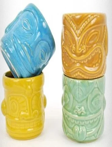 Custom Cocktail shot tiki Glasses Set of 4 Tumblers Ceramic Hawaiian Luau Party Mugs Drinkware Cute Exotic Cocktail Tiki Barware