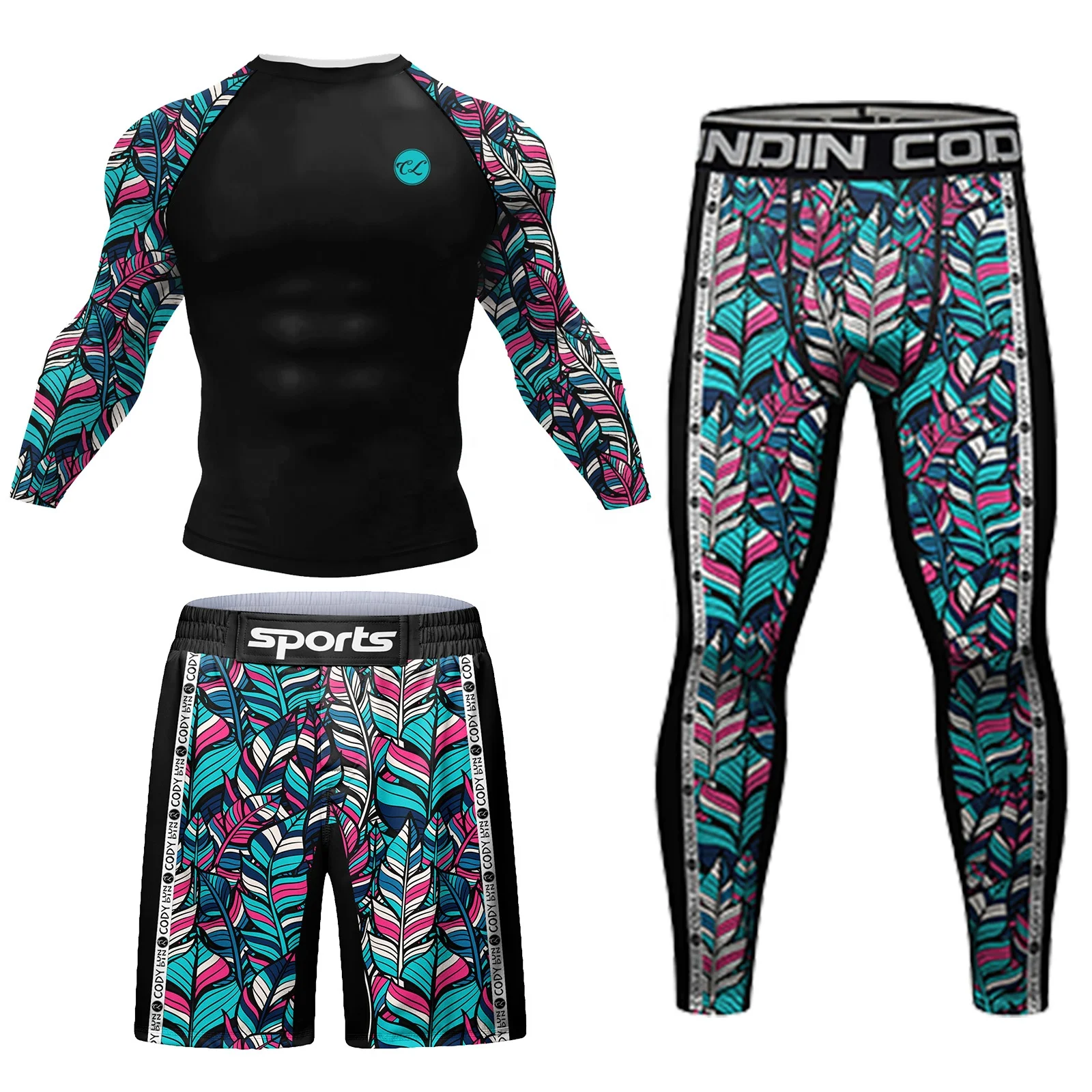 Cody Lundin Custom Compression Men Boxing T-shirts+Pants Jitsu Bjj Rash Guard KickBoxing Sets Muay Thai Jersey MMA Fightwears