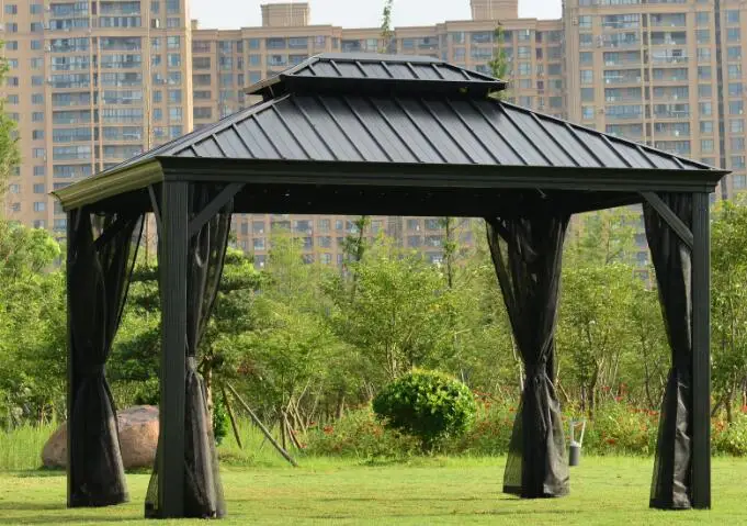 
3X3.65M Metal Panel Hard Top Gazebos Double Solid Roof Outdoor Garden Gazebos 